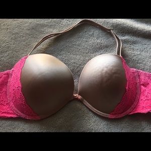 36 C Victoria Secret Pink/Beige Lace Halter Bra